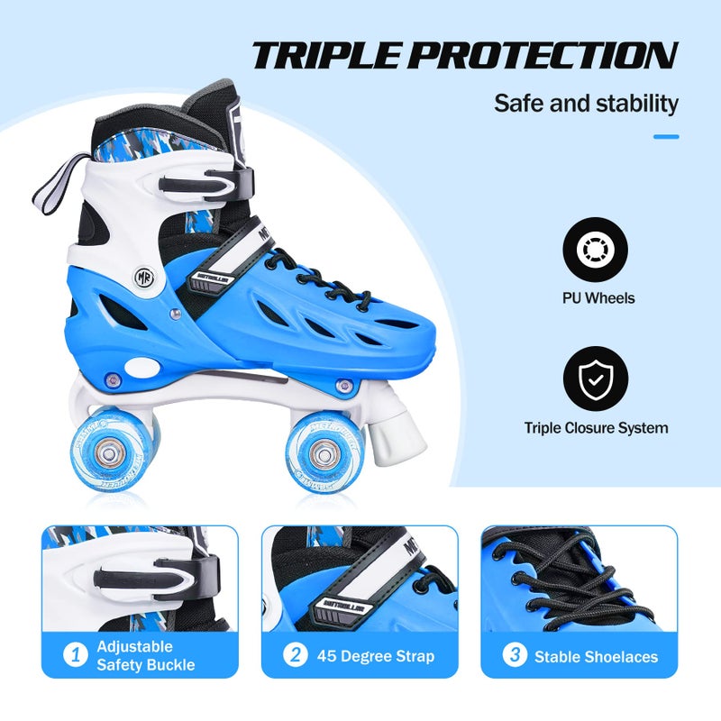 METROLLER Roller Skates for Girls Ages 5-8 8-12 and Boys Teens, Adjustable 4 Sizes for Kids Toddler Rollerskates with Light up Wheels, for Women (Blue, Large-Youth & Adult (4-7 Men/5-8 Women)) - Image 4