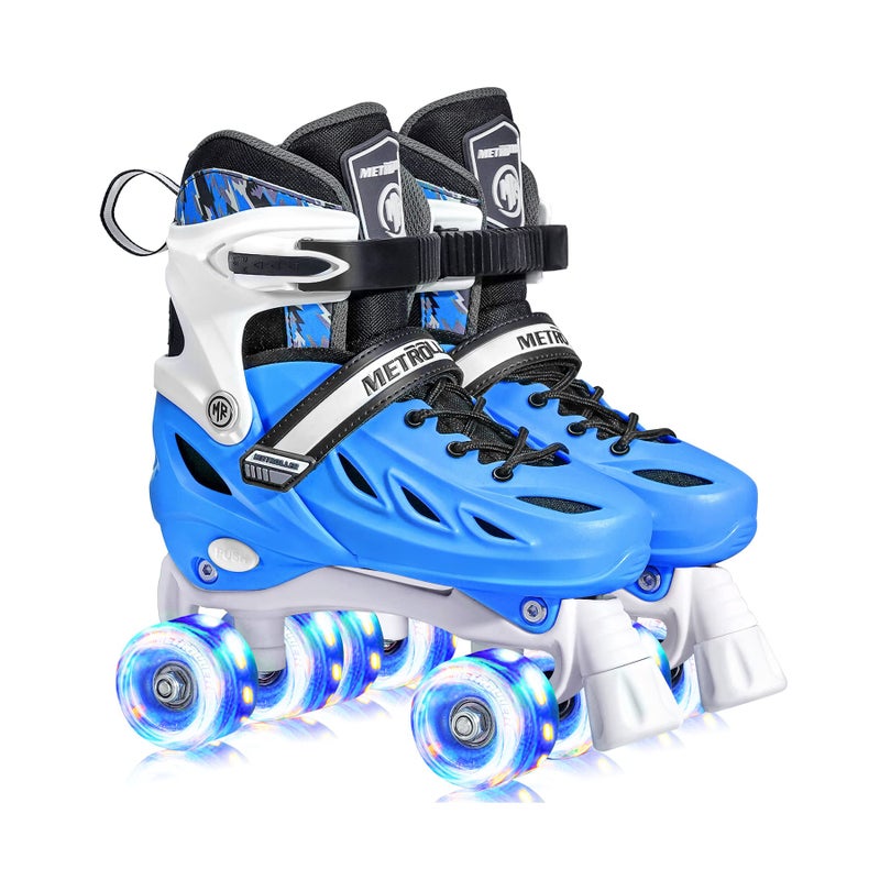 METROLLER Roller Skates for Girls Ages 5-8 8-12 and Boys Teens, Adjustable 4 Sizes for Kids Toddler Rollerskates with Light up Wheels, for Women (Blue, Large-Youth & Adult (4-7 Men/5-8 Women)) - Image 1