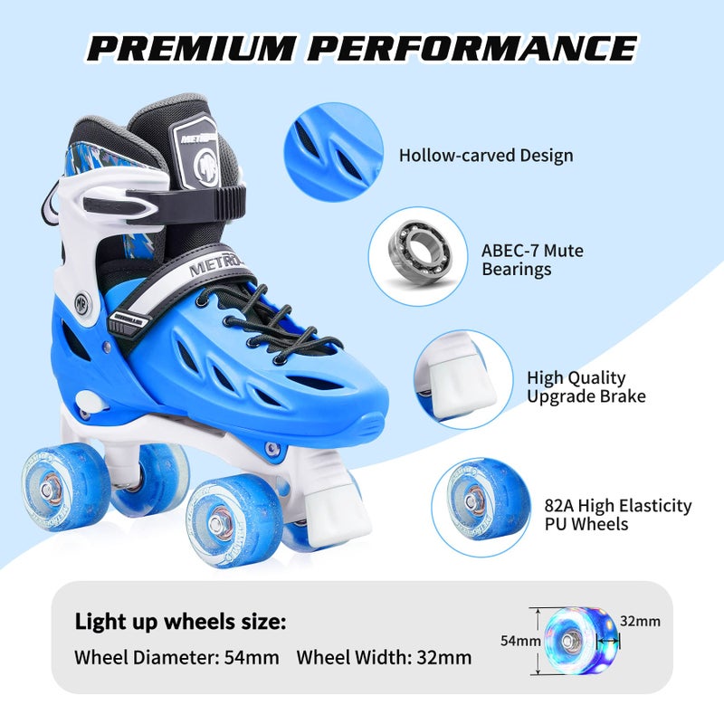 METROLLER Roller Skates for Girls Ages 5-8 8-12 and Boys Teens, Adjustable 4 Sizes for Kids Toddler Rollerskates with Light up Wheels, for Women (Blue, Large-Youth & Adult (4-7 Men/5-8 Women)) - Image 5