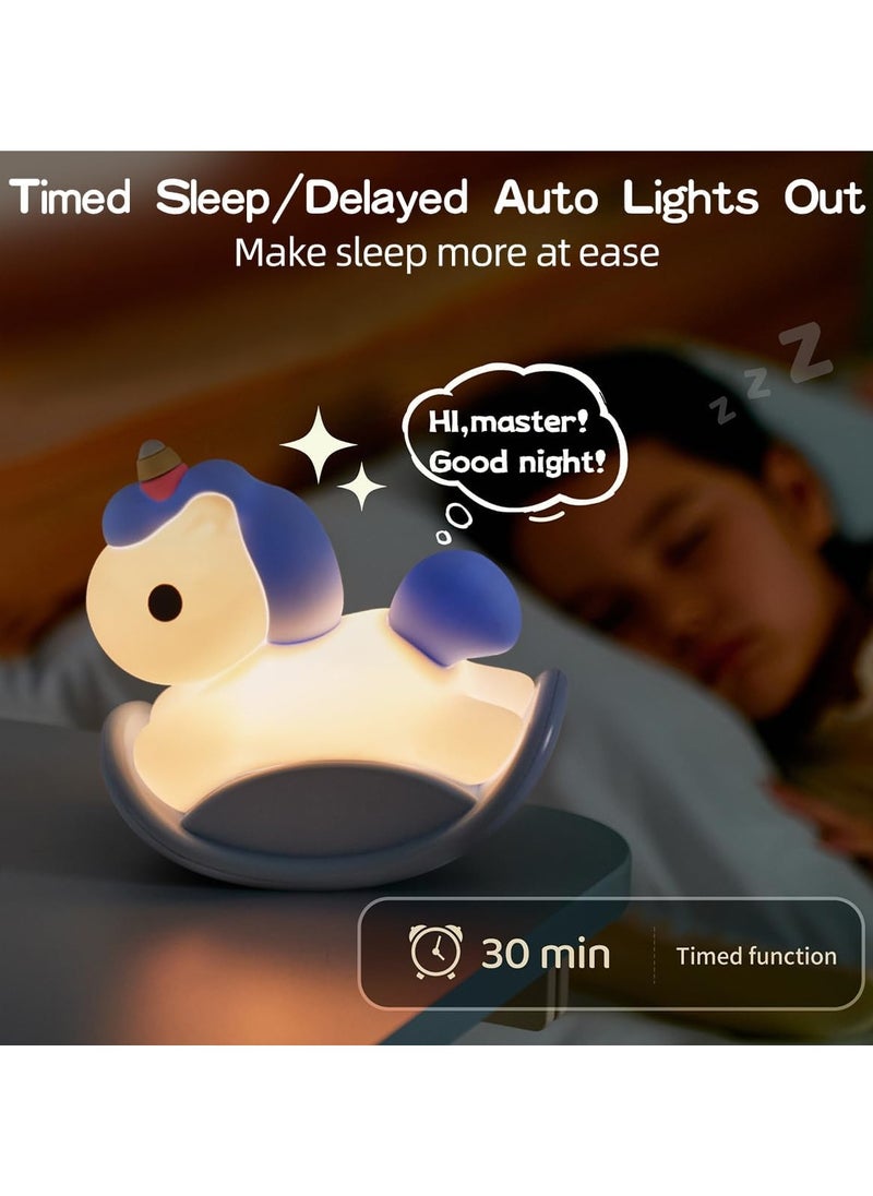 Generic - Unicorn Night Lights for Kids Bedroom, LED Squishy Unicorn Lamp with Wobbling Amusement, Silicone Dimmable Nursery Nightlight, Rechargeable Bedside Touch Lamp with 30min Timer, Blue - Image 1