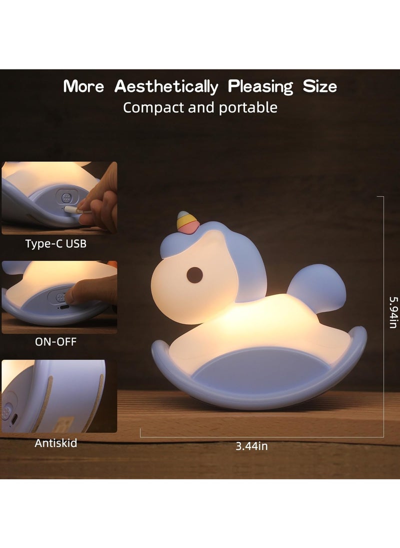 Generic - Unicorn Night Lights for Kids Bedroom, LED Squishy Unicorn Lamp with Wobbling Amusement, Silicone Dimmable Nursery Nightlight, Rechargeable Bedside Touch Lamp with 30min Timer, Blue - Image 1
