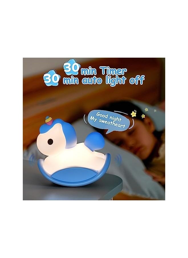 Generic - Unicorn Night Lights for Kids Bedroom, LED Squishy Unicorn Lamp with Wobbling Amusement, Silicone Dimmable Nursery Nightlight, Rechargeable Bedside Touch Lamp with 30min Timer, Blue - Image 1