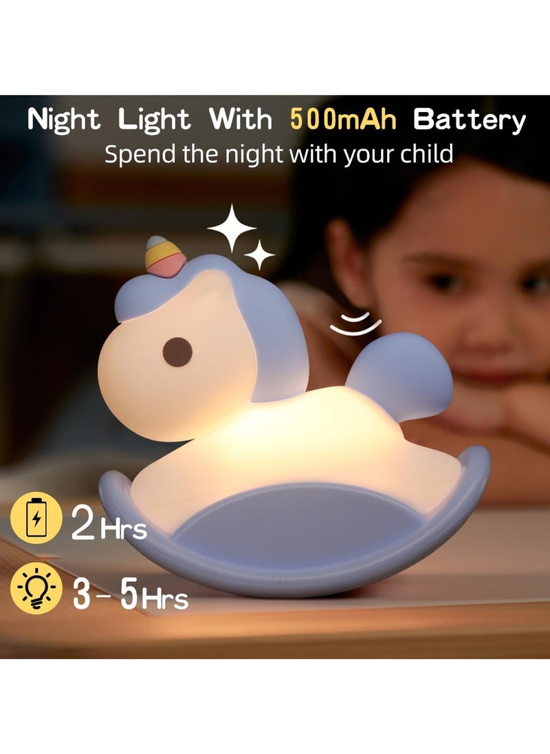 Generic - Unicorn Night Lights for Kids Bedroom, LED Squishy Unicorn Lamp with Wobbling Amusement, Silicone Dimmable Nursery Nightlight, Rechargeable Bedside Touch Lamp with 30min Timer, Blue - Image 1