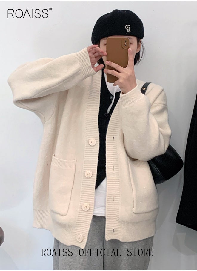 Ladies Solid Color Knitted Jacket Ladies V Neck Loose Cardigan Ladies Long Sleeve Sweater Jacket Large Pocket Design Loose Preppy Style Ladies Knitted Sweater - pzsku/Z2172203F8D2328BA5960Z/45/_/1721729842/f49d73b9-710a-401b-ba10-030ccb0cdf10