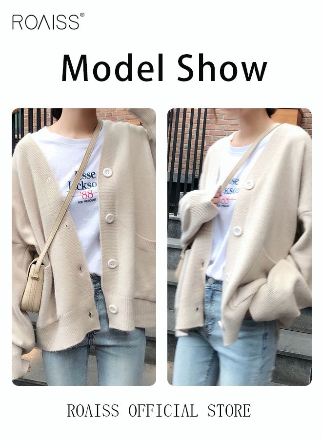 Ladies Solid Color Knitted Jacket Ladies V Neck Loose Cardigan Ladies Long Sleeve Sweater Jacket Large Pocket Design Loose Preppy Style Ladies Knitted Sweater - pzsku/Z2172203F8D2328BA5960Z/45/_/1721729891/f1a5cb0c-01ff-44cd-9a51-9bd9eba4561a