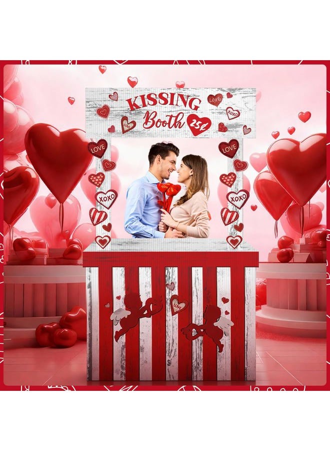 Cinnvoice Valentine Kissing Booth 58.27 x 33.86 Inches Plastic Kissing Booth Stand Valentines Photo Prop Decorative Sign for Carnival Party Decorations Outdoor - Image 2