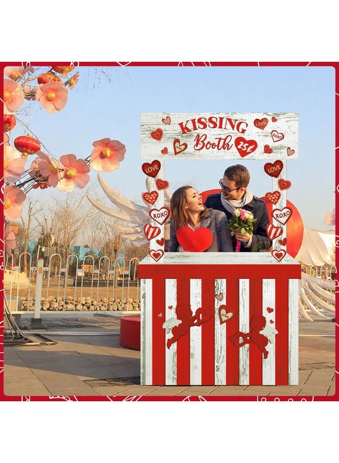 Cinnvoice Valentine Kissing Booth 58.27 x 33.86 Inches Plastic Kissing Booth Stand Valentines Photo Prop Decorative Sign for Carnival Party Decorations Outdoor - Image 4
