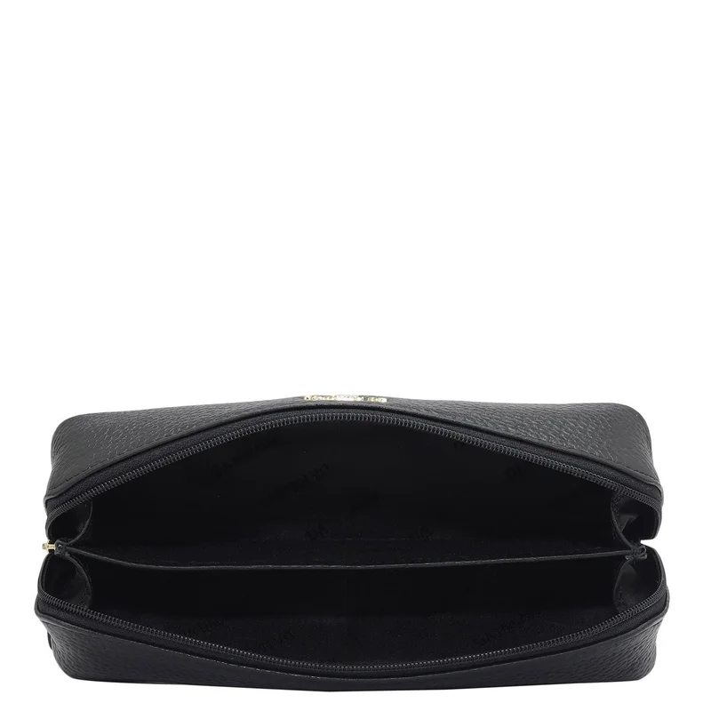 Da Milano Da Milano Women's Wax-Finish Leather Travel Multi Pouch with Zip Closure - Black (MP-10035C)