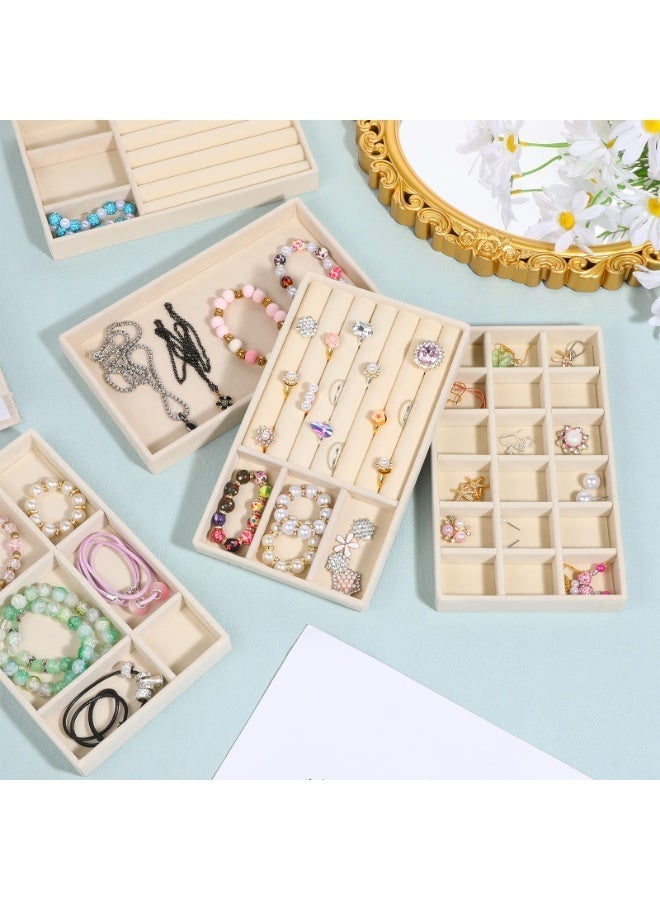 Makanak Tools 4-Piece Velvet Jewelry Organizer, Stackable Drawer Inserts, Beige Vanity Display Set, Soft Protection for Rings & Necklaces, Elegant Storage Solution - Image 2