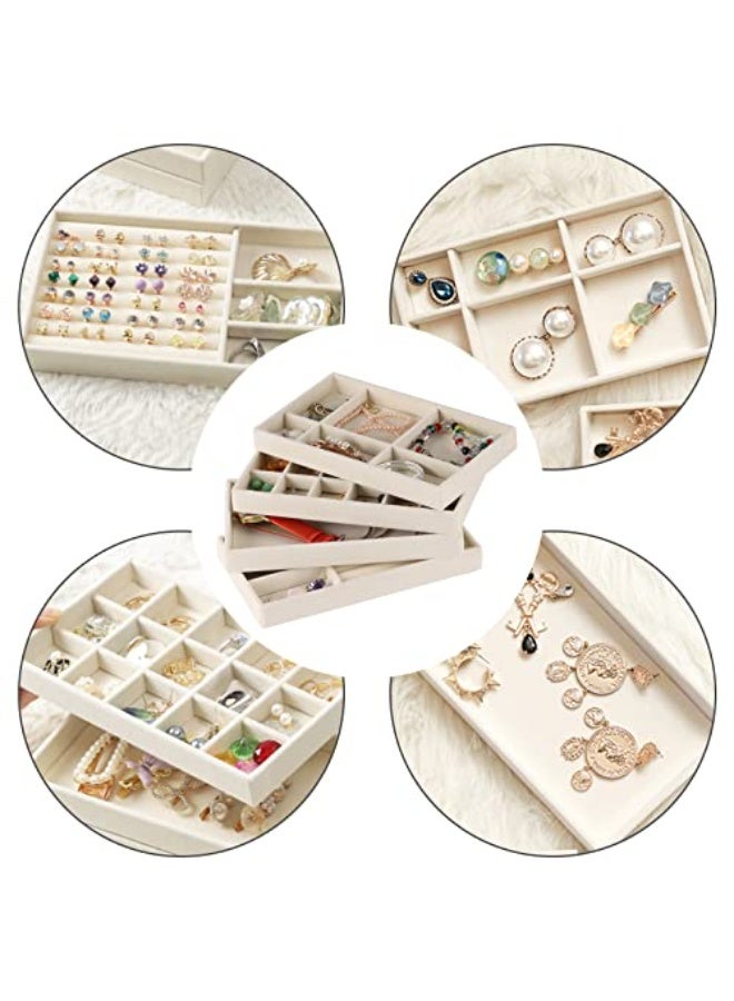 Makanak Tools 4-Piece Velvet Jewelry Organizer, Stackable Drawer Inserts, Beige Vanity Display Set, Soft Protection for Rings & Necklaces, Elegant Storage Solution - Image 4
