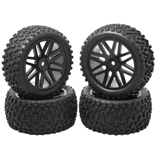 Vgoohobby OD 88mm/3.46"12mm Hex Wheel Rims Rubber Tires with Sponge Replacement for 1/10 RC Off-Road Buggy Car,Black - Image 2