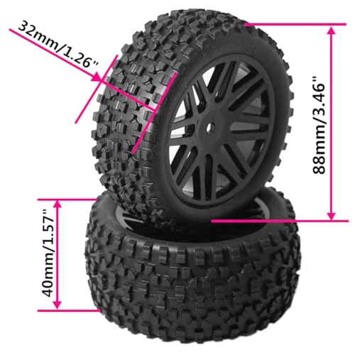 Vgoohobby OD 88mm/3.46"12mm Hex Wheel Rims Rubber Tires with Sponge Replacement for 1/10 RC Off-Road Buggy Car,Black - Image 4