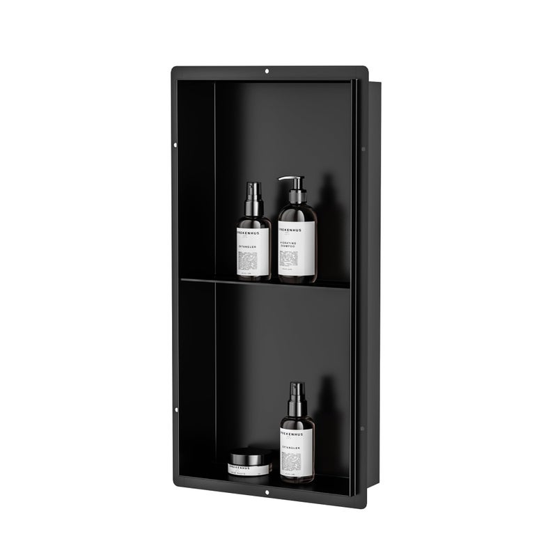 Neodrain 24X12Inch Black Shower Niche Rimless Wall Niche Stainless Steel Bathroom Wall Niche Waterproof Tile Ready Recessed Shower Cubby for Bathroom Storage Organizer - Image 1