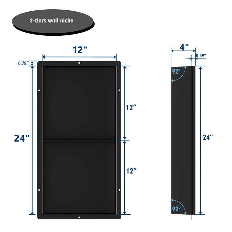 Neodrain 24X12Inch Black Shower Niche Rimless Wall Niche Stainless Steel Bathroom Wall Niche Waterproof Tile Ready Recessed Shower Cubby for Bathroom Storage Organizer - Image 4
