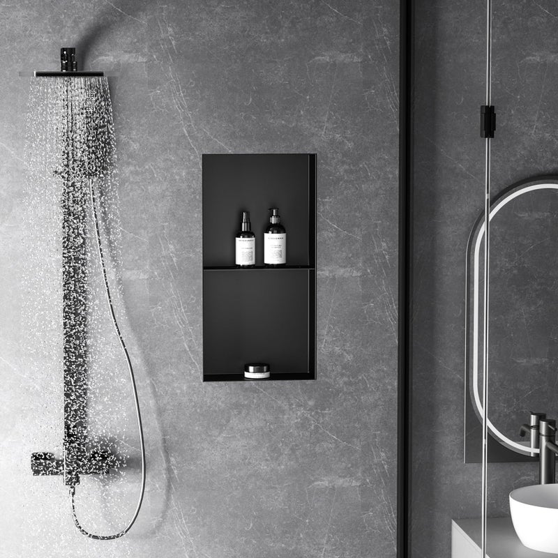 Neodrain 24X12Inch Black Shower Niche Rimless Wall Niche Stainless Steel Bathroom Wall Niche Waterproof Tile Ready Recessed Shower Cubby for Bathroom Storage Organizer - Image 2