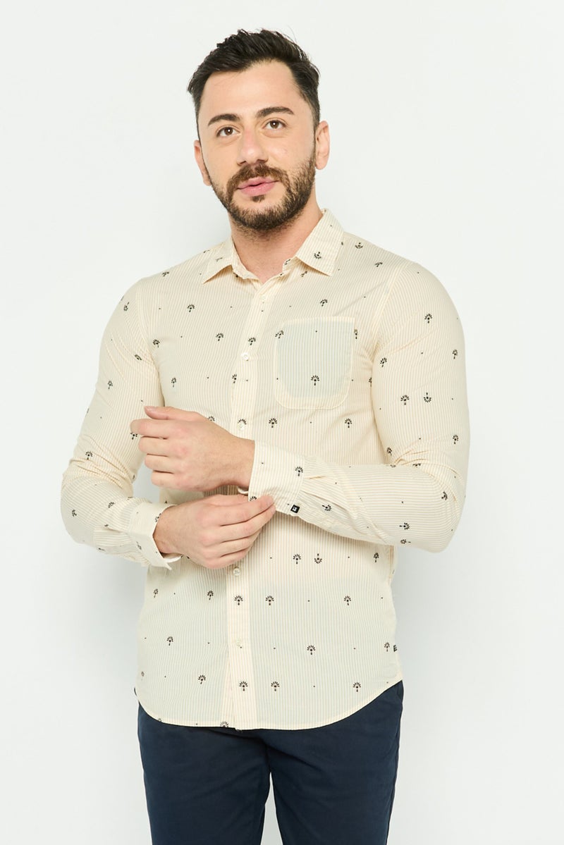 Scotch & Soda Men Regular Fit Allover Print Long Sleeves Casual Shirt, Beige - Image 1