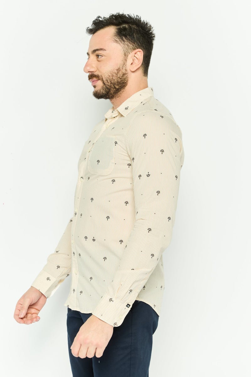 Scotch & Soda Men Regular Fit Allover Print Long Sleeves Casual Shirt, Beige - Image 3