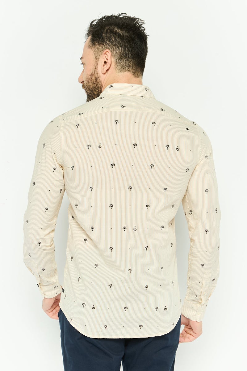 Scotch & Soda Men Regular Fit Allover Print Long Sleeves Casual Shirt, Beige - Image 4