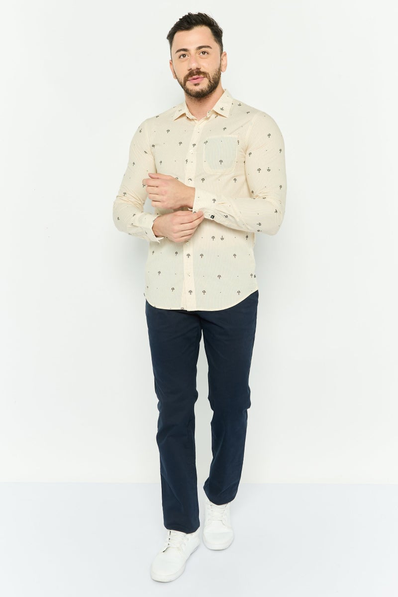 Scotch & Soda Men Regular Fit Allover Print Long Sleeves Casual Shirt, Beige - Image 2