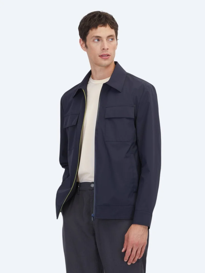 Kip Navy Blue Regular Fit Shirt Collar Casual Weaving Coat