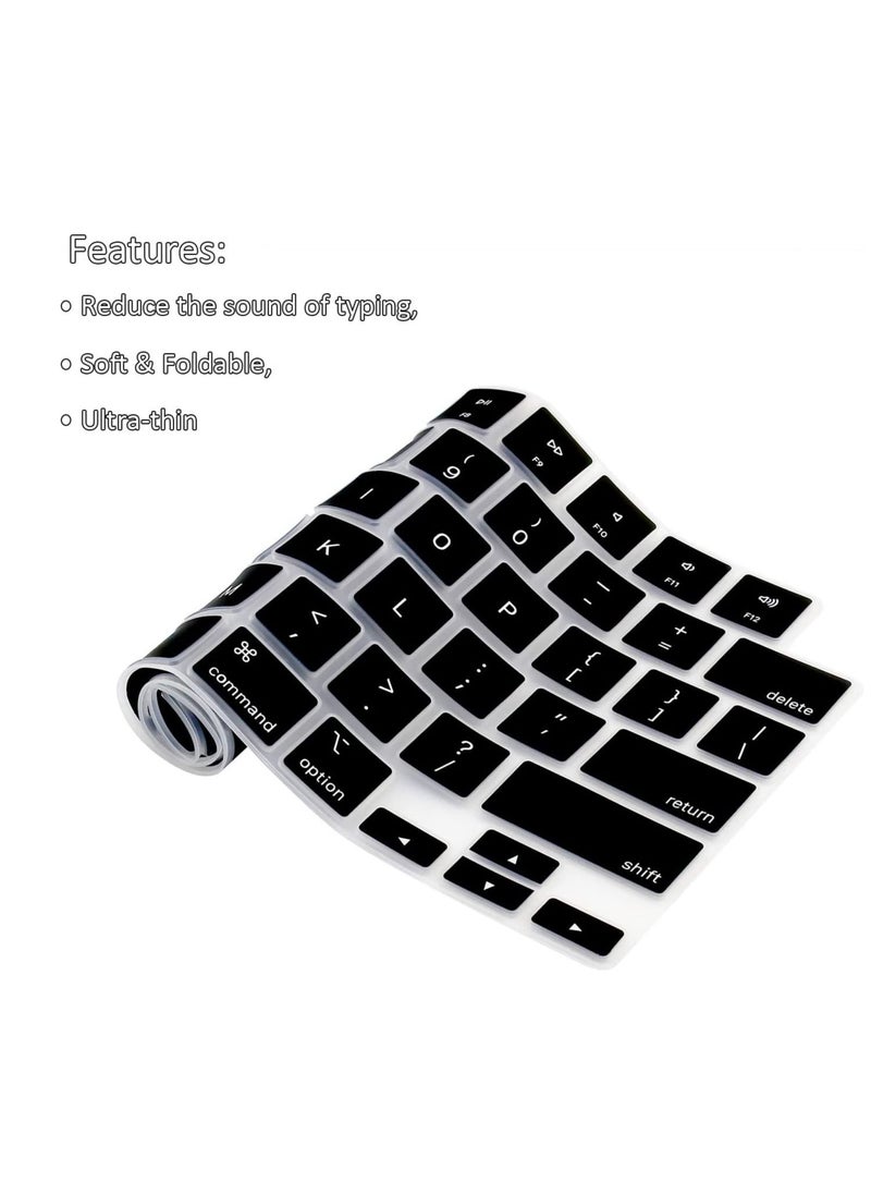 Clear Ultra Thin Silicone Keyboard Cover for 2025-2021 M4/M3/M2/M1 Pro/Max Chip MacBook Air 15.3"/13.6" A3241/A3114/A2941/A3240/A3113/A2681 MacBook Pro 14"/16" A3112/A3185/A3401/A2442/A2779/A3403/A3186/A2485/A2780, US Layout Keyboard Protector