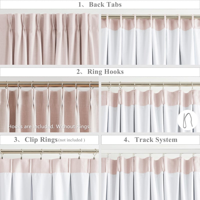 WEST LAKE WEST LAKE 120 Inches Pink Bailey Pinch Pleated Blackout Curtains with Liner Room Darkening Thermal Insulating Drapes Modern Back Tab Window Treatment for Bedroom Living Room 60"" Wx120 L 1 Panel  - Image 3