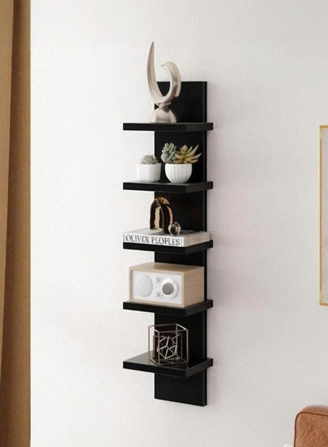 XiuWoo 5-Tier Wall Shelf Unit Narrow, Black Finish - Vertical Column Shelf, Floating Storage, Home Decor Organizer, Tall Tower Design, Utility Shelving, Bedroom, Living Room - Image 1