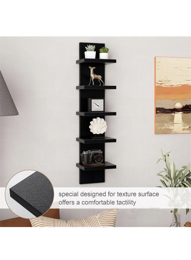 XiuWoo 5-Tier Wall Shelf Unit Narrow, Black Finish - Vertical Column Shelf, Floating Storage, Home Decor Organizer, Tall Tower Design, Utility Shelving, Bedroom, Living Room - Image 2