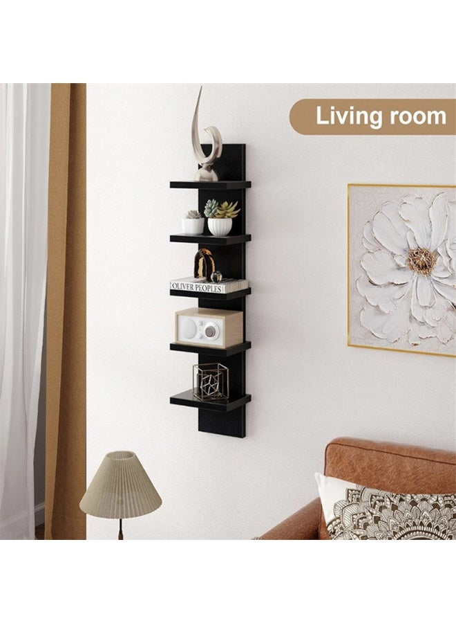 XiuWoo 5-Tier Wall Shelf Unit Narrow, Black Finish - Vertical Column Shelf, Floating Storage, Home Decor Organizer, Tall Tower Design, Utility Shelving, Bedroom, Living Room - Image 3