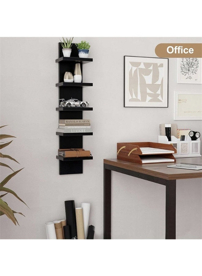 XiuWoo 5-Tier Wall Shelf Unit Narrow, Black Finish - Vertical Column Shelf, Floating Storage, Home Decor Organizer, Tall Tower Design, Utility Shelving, Bedroom, Living Room - Image 5