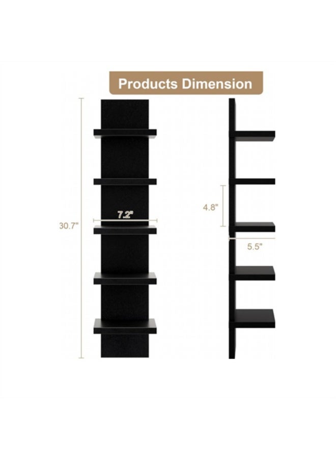XiuWoo 5-Tier Wall Shelf Unit Narrow, Black Finish - Vertical Column Shelf, Floating Storage, Home Decor Organizer, Tall Tower Design, Utility Shelving, Bedroom, Living Room - Image 4