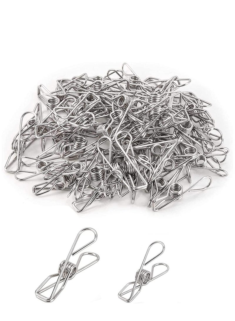 KASTWAVE Clothes Pins Clothes Pegs Stainless Steel Laundry Pins Clips Cloth Washing Metal Clip Silver Strong Elasticity Windproof Wire Clip Pegs Against Rust for Laundry Hanging Blanket Towel 100Pcs - Image 1