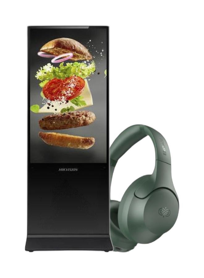 HIKVISION Floor Standing Digital Signage, 54.6" 4K UHD Display, 60Hz Refresh Rate, 6.5ms Response Time, 2x Built-In Speaker, Wi-Fi, Bluetooth 4.2, LAN Network Connectivity, DS-D6055UL-B/S Black & ENGAGE ANC E11 Bluetooth Headphones – Wireless Over-Ear with Active Noise Cancellation, Upto 50H Playtime with High-Fidelity Audio, Forest Green Bundle - Image 1