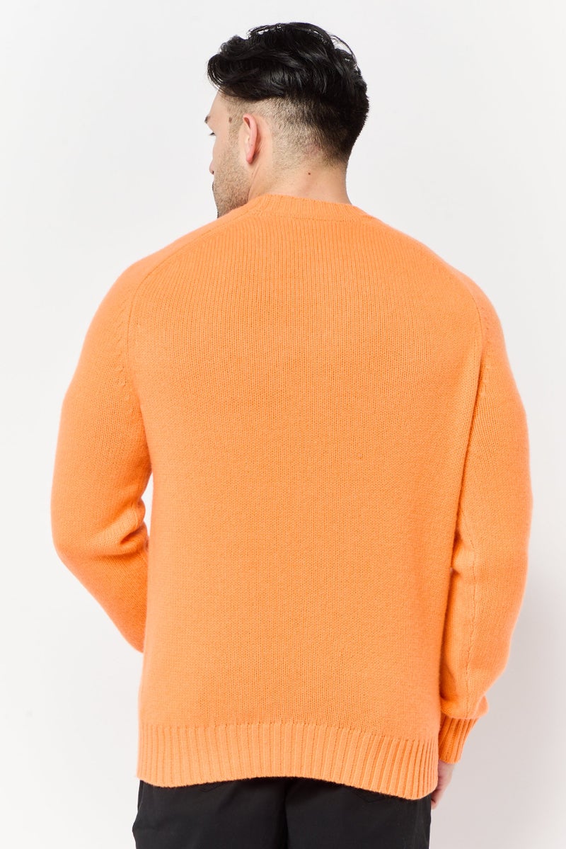 ESPRIT Men Ribbed Neck Knitted Sweater, Orange - Image 3