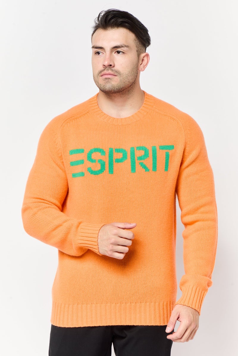 ESPRIT Men Ribbed Neck Knitted Sweater, Orange - Image 1