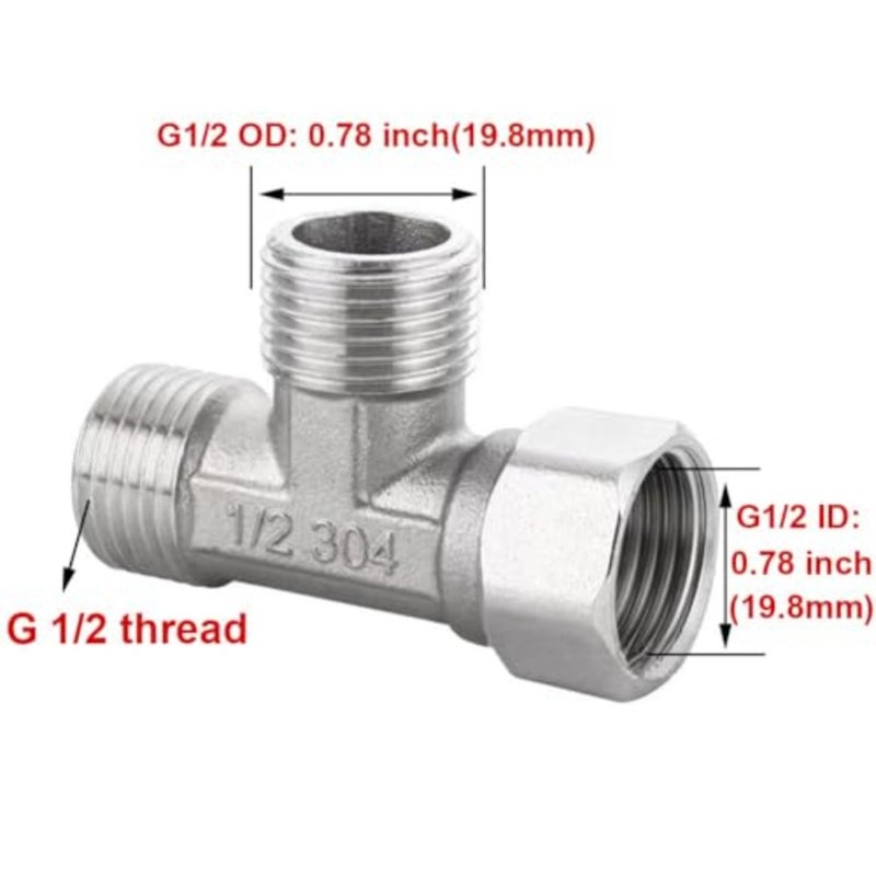 Stainless Steel 1/2 G 3 Way Diverter, Movable Cap Flexible Tee Connector for Angled Valve, Bidet, Sprayer, Shower Arm All 3 way is 1/2G threaded, Thread ID/OD is 19.8MM/3/4 - Image 3