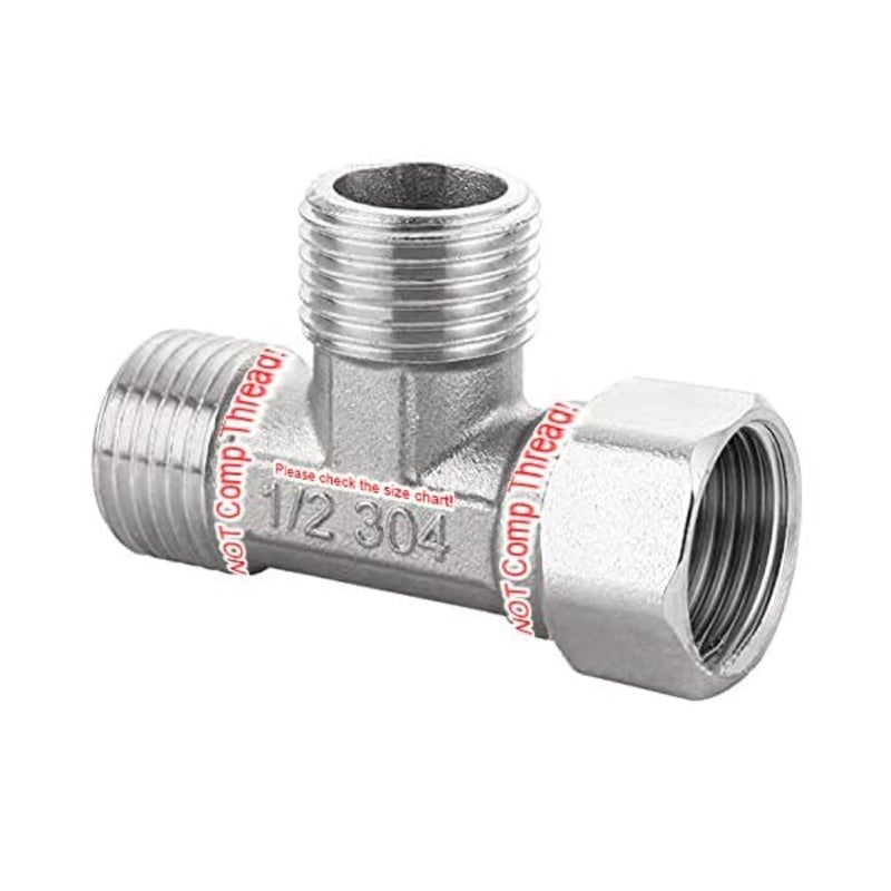 Stainless Steel 1/2 G 3 Way Diverter, Movable Cap Flexible Tee Connector for Angled Valve, Bidet, Sprayer, Shower Arm All 3 way is 1/2G threaded, Thread ID/OD is 19.8MM/3/4 - Image 2