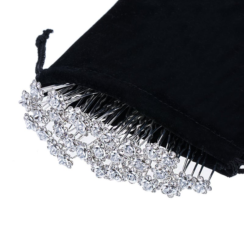 إي بوت مجموعة مشابك شعر على شكل زهرة مرصعة بحجر الراين مكوّنة من 40 قطعة مع حقيبة للتخزين - Image 3