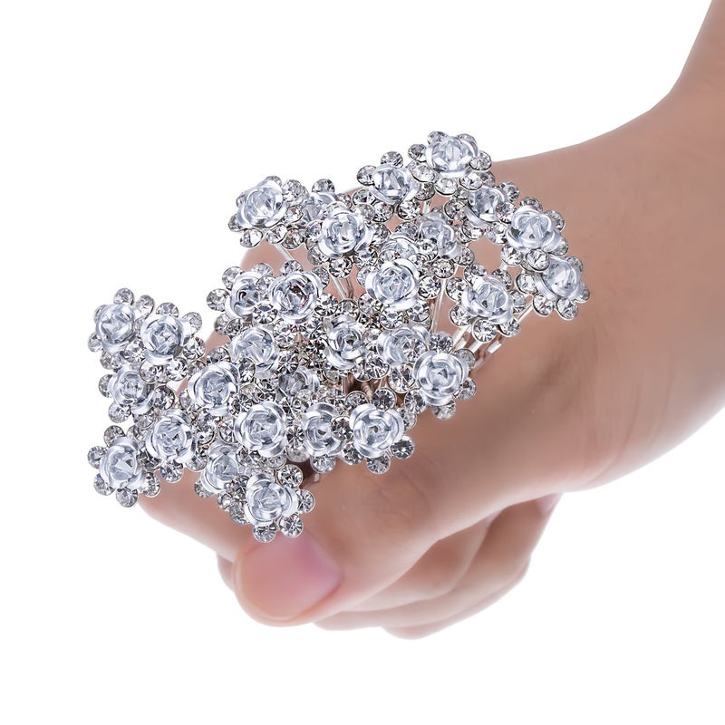 إي بوت مجموعة مشابك شعر على شكل زهرة مرصعة بحجر الراين مكوّنة من 40 قطعة مع حقيبة للتخزين - Image 5