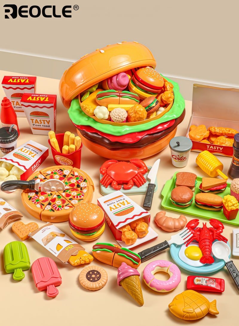ريوكل مجموعة طعام للأطفال مكونة من 62 قطعة بتفاصيل واقعية وتصميم متنوع، ألعاب مطبخ تظاهرية مع حقيبة تخزين لتعلم لعب الأدوار - Image 2