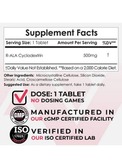Nootropics Depot R Ala Cyclodextrin Complex Tablets ; 500Mg ; Optimized R Alpha Lipoic Acid ; 30 Count  - Image 3