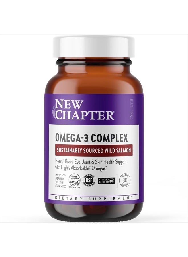 New Chapter Omega-3 Complex, Fish Oil Supplement Wild Alaskan Salmon for Heart, Brain, Eye, Joint & Skin Health Support - 30 Count - Image 1