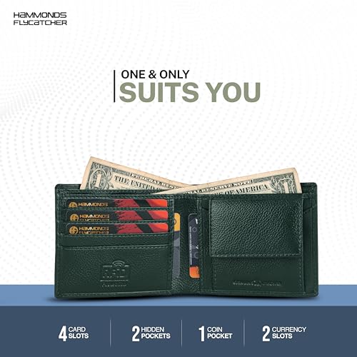 HAMMONDS FLYCATCHER RFID Protected Bi-Fold Wallet for Men Leather Original, Mens Wallet, Leather Wallets for Men, Classic Purse with 4 Card Slots, Coin Pocket, Gift for Mens - Green - Image 4