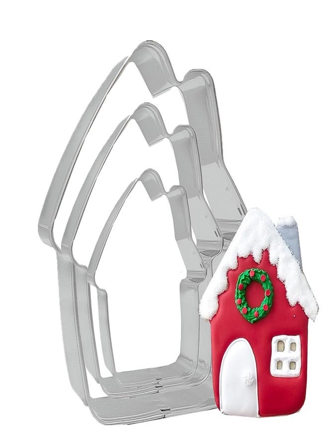 Q-BAKER 3PCS Christmas House Cookie Cutter Set 5.2" 4.2" 3.4" Xmas Cookie Cutters Biscuit Molds for Chirstmas Day Party Decorations DIY Baking Tools for Family Kids - Image 1