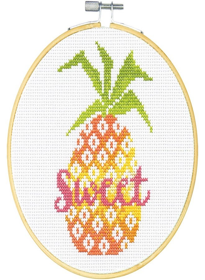 Dimensions Learn-A-Craft Sweet Pineapple Counted Cross Stitch Kit for Beginners, 6'' - Image 1