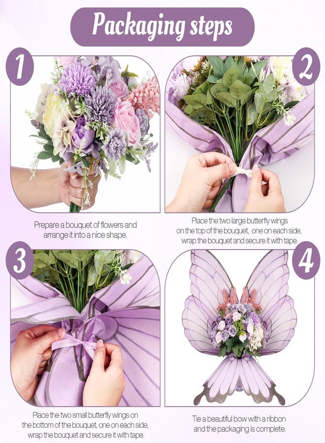 Spakon 10 Pairs 40 Sheets Purple Butterfly Bouquet Wrapping Paper Butterfly Waterproof Floral Bouquet Wrapping Packing Paper for Wedding Birthday DIY Craft Florist Supplies - Image 3