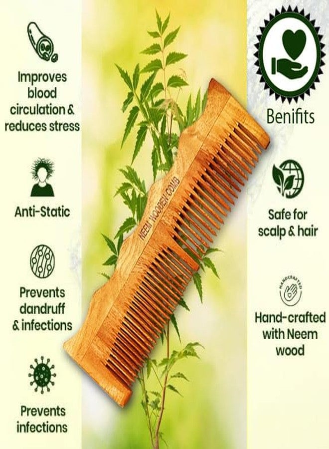 BlackLaoban Handmade Wooden Combs Big Size Kacchi Neem Wood Comb Set - Neem Comb Combo For Men & Women Hair Growth - Anti Dandruff, Detangling Hair Fall Control Kanghi New Dual Tooth - Image 4