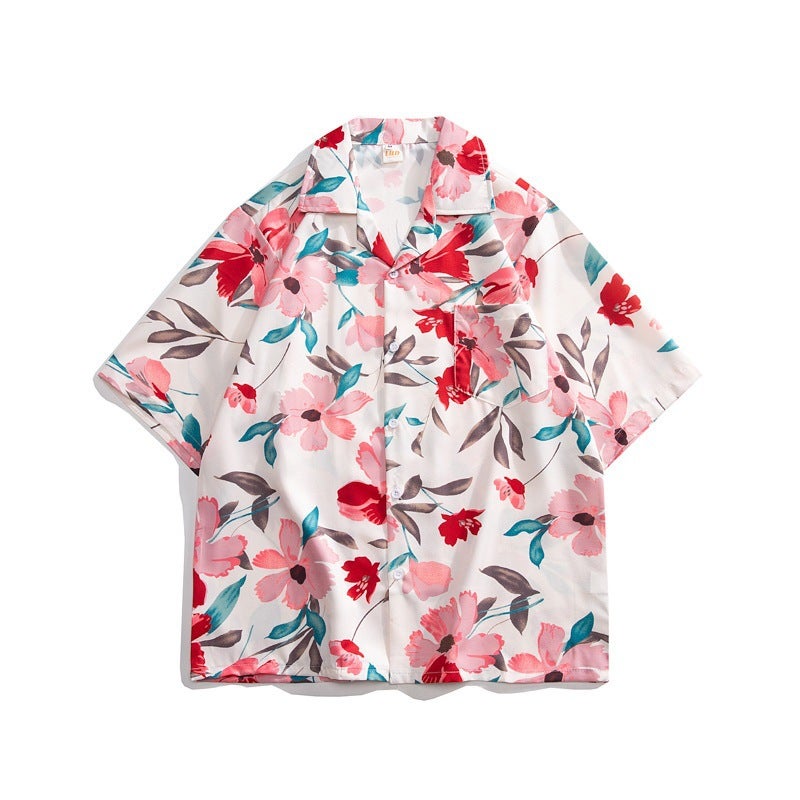 Thai Cuban Collar Floral Shirt For Men And Women Loose Retro Hawaiian Vacation Loose Couple Beach Short-Sleeved Shirt - Image 4