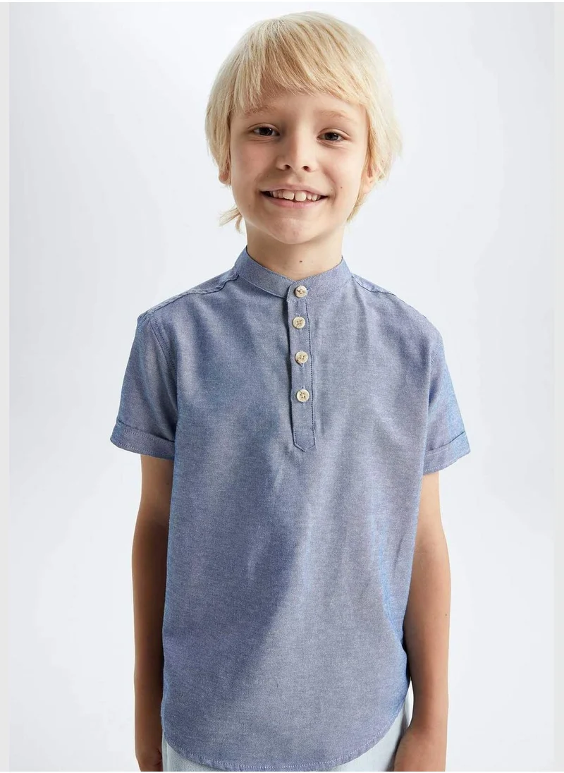 ديفاكتو Boy Regular Fit Mock Neck Woven Top Short Sleeve Shirt