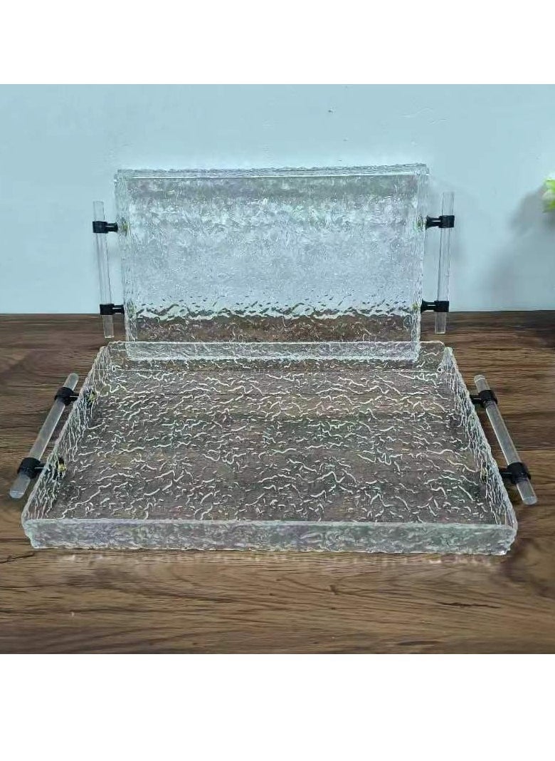 Laseta With Black Polished Metal Handles wavy pattern Clear Acrylic Tray Set of 2, Decorative Serving Tray for Coffee Table, Tea, Storage Rectangular,The tray package measuring Clear 15.35x11.42x 2.36 cm 